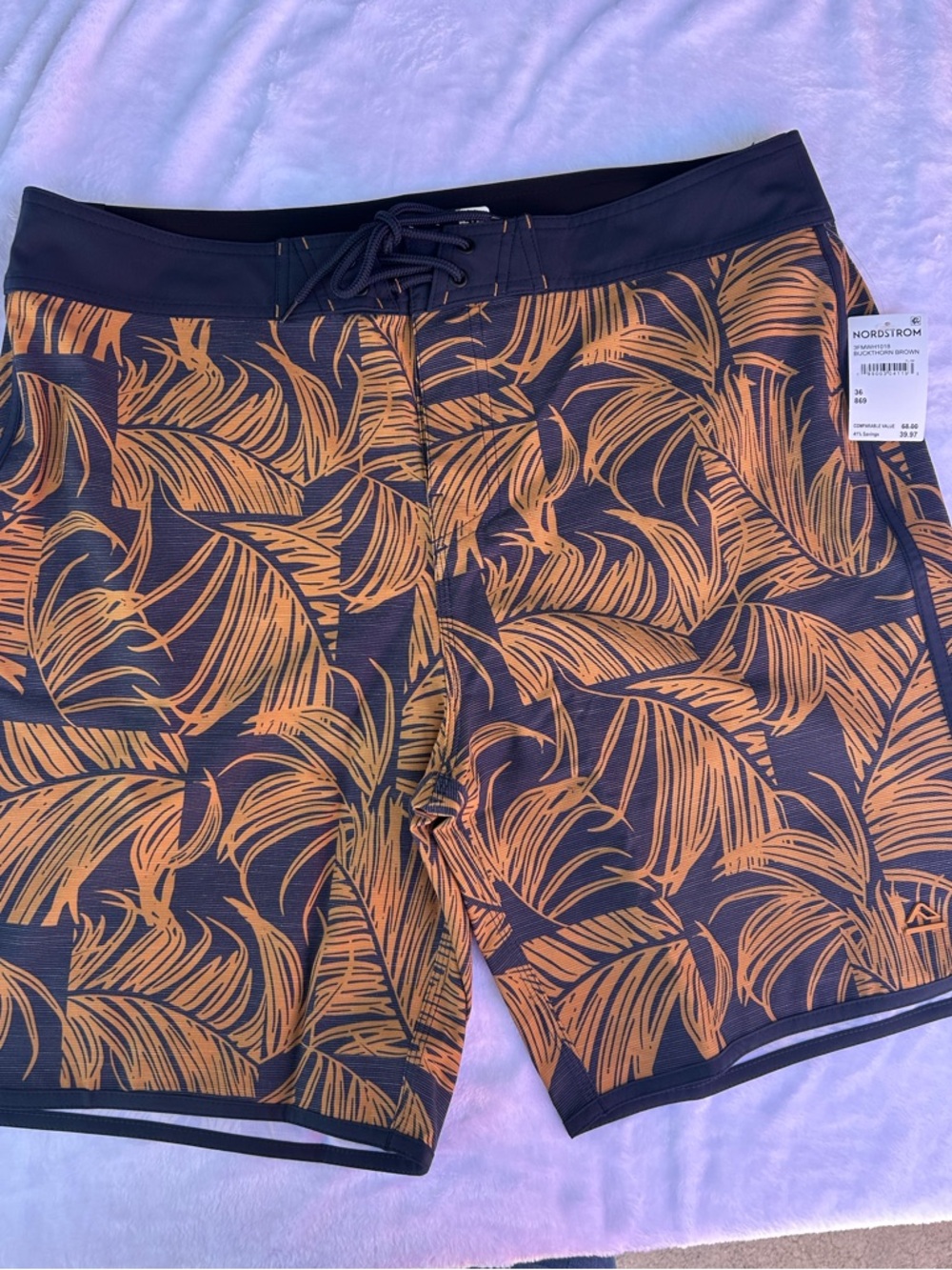 Nordstrom Reef w36 Navy & Orange Tropical-Print Swim Board Shorts